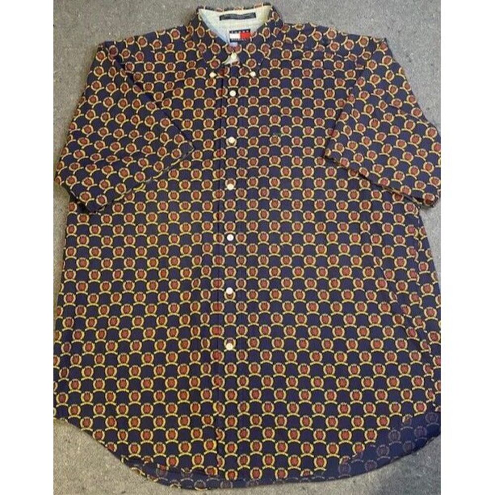 VINTAGE TOMMY HILFIGER Men's LARGE BUTTON DOWN 100% cotton LOGO‎ SHIRT